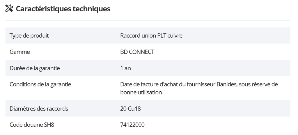 Raccords PLT BD CONNECT DN20 CU18