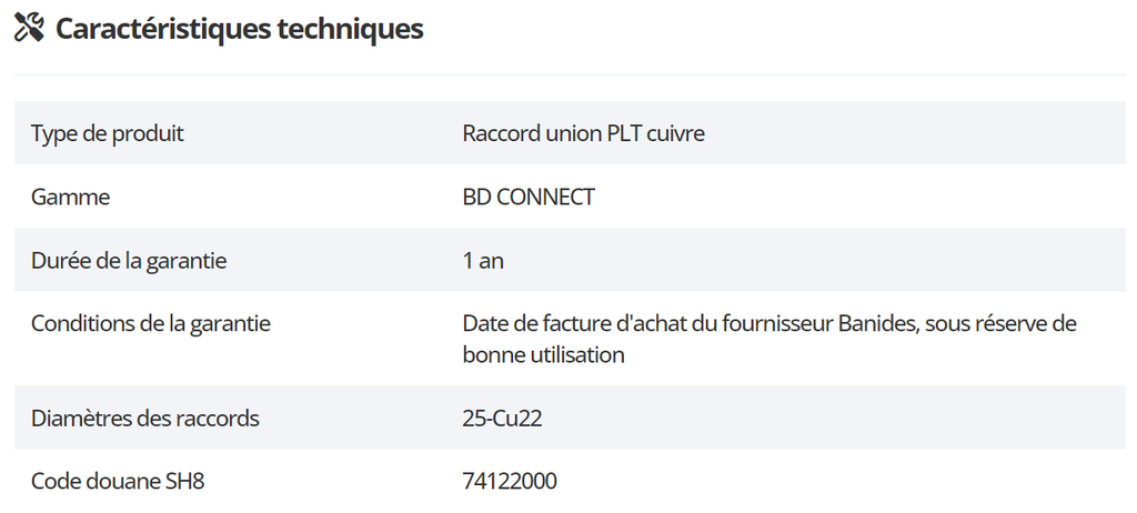 Raccords PLT BD CONNECT DN25 CU22