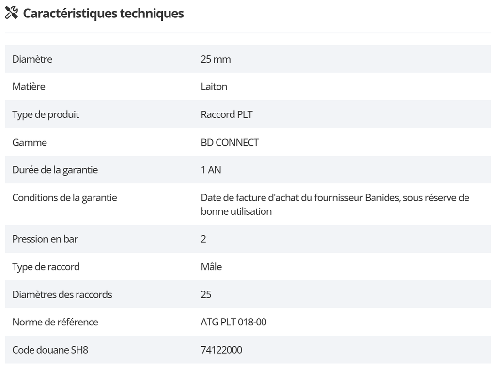 Raccord PLT BD CONNECT DN25 JPG Mâle G 1" avec joint