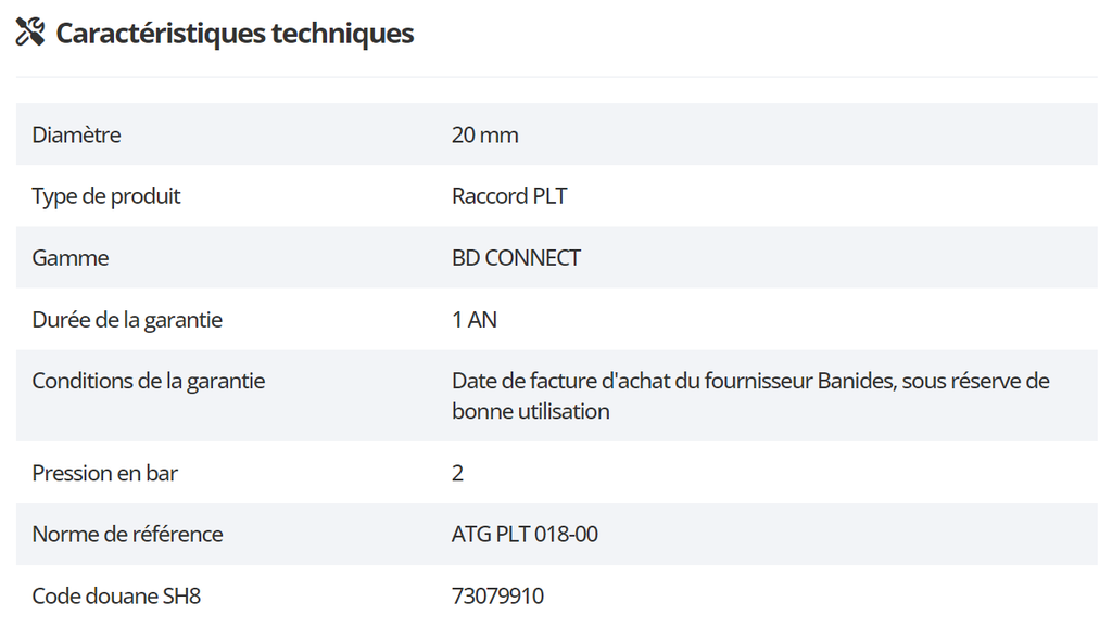 Manchon de couplage PLT BD CONNECT DN20