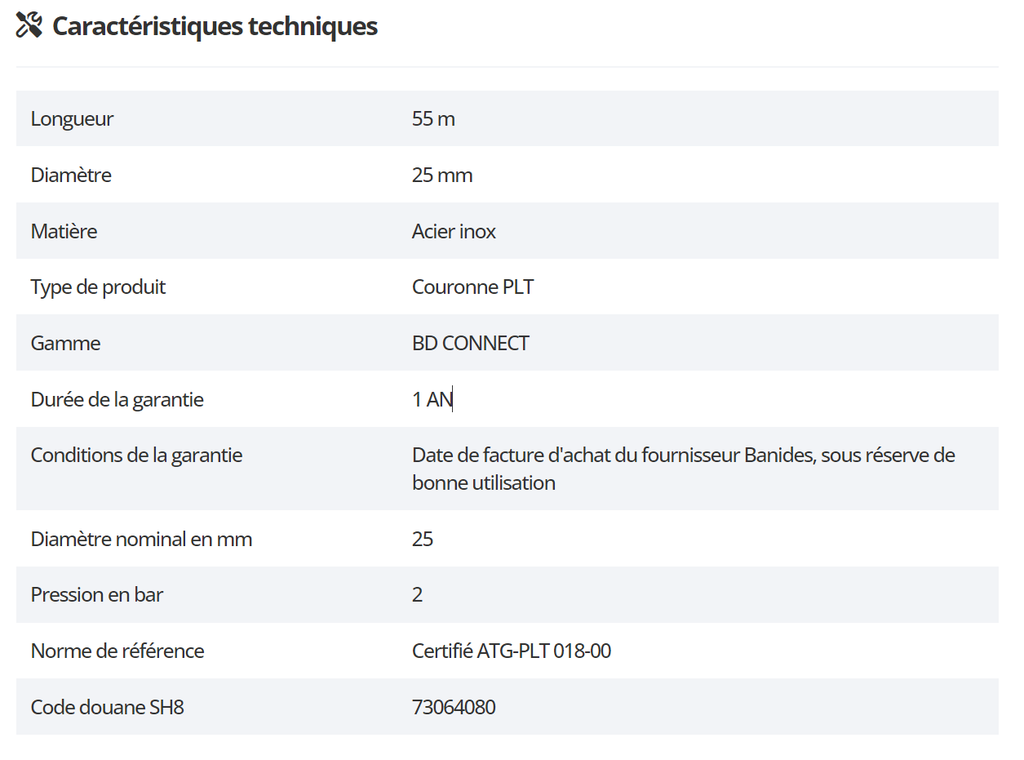 Couronne PLT BD CONNECT DN25x55m